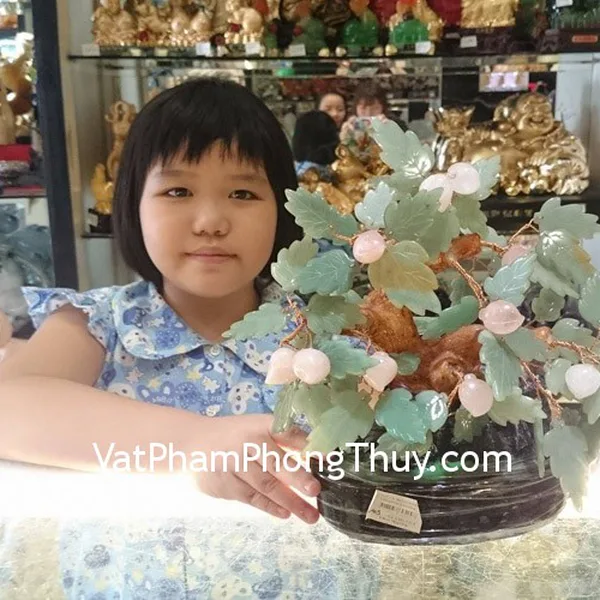 Bé Trinh - khách hàng mua cây đào thạch anh hồng CA115