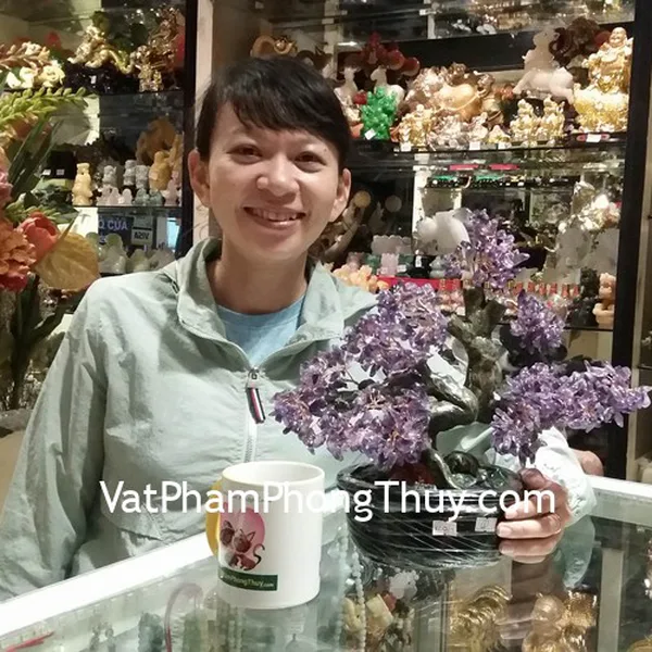 Chị Tiên - khách hàng mua cây tài lộc thạch anh tím KC079