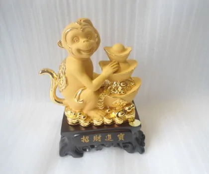 Khỉ tài lộc ôm tháp nguyên bảo đế gỗ - chiêu tài tấn bảo K055M
