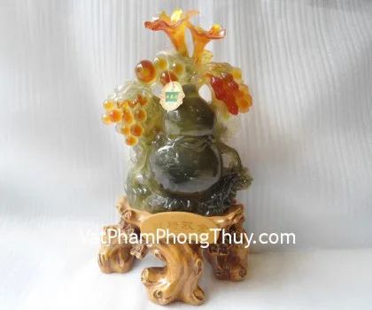 Hồ lô xanh, đế gỗ- Phước lộc song toàn E221
