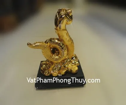 Rắn vàng kim, đế gỗ- Linh xà tụ bảo E115
