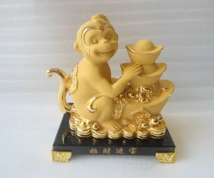 Khỉ tài lộc ôm nguyên bảo đế thủy tinh FK063M