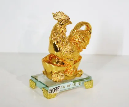 Gà vàng trên ngân bảo lớn đế thủy tính - Chiêu tài tấn bảo FG075A