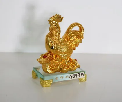 Gà vàng đuôi vểnh trên như ý vàng - Cát tường như ý G077A