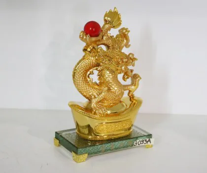 Rồng vàng phun châu trên kim bảo lớn đế thủy tinh - Phú quý hưng long FG093A