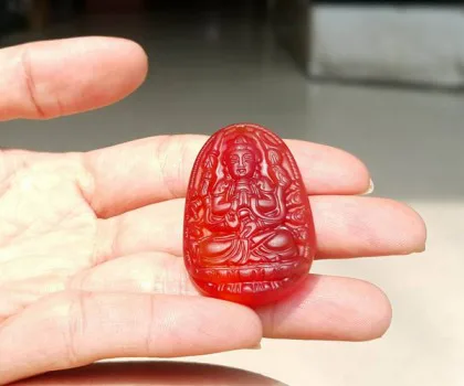 Phật bản mệnh đá mã não đỏ - Sửu + Dần ( Hư Không Tạng ) S6337-2