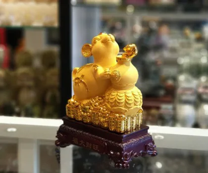 Chuột vàng kim sa ôm hồ lô kim sa - Phước đại tài vượng TM014